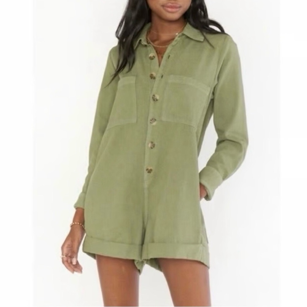 Show Me Your MuMu Tegan Army Green Button-Up Romper